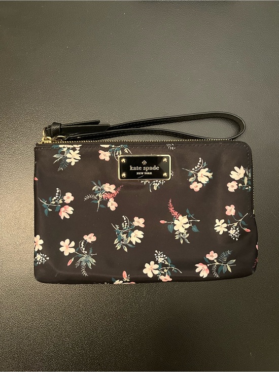 kate spade Handbags - kate spade Black Floral Wristlet with Gold Plaque